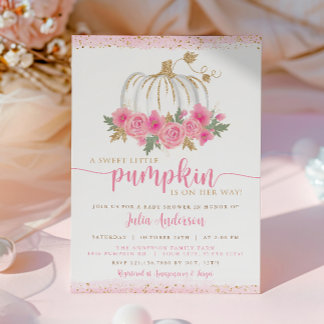 Invitation Citrouille Blush Pink Gold Floral Baby shower de c