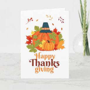 Invitation Citrouille bon thanksgiving avec Casquette et Feui
