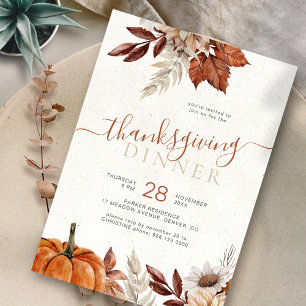 Invitation Citrouille botanique rustique Thanksgiving diner
