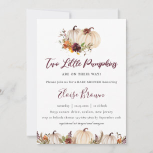 Invitation Citrouille Bourgogne Orange Floral Jumeaux Baby sh