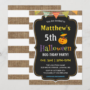 Invitation Citrouille Burlap Halloween Parti Anniversaire de 