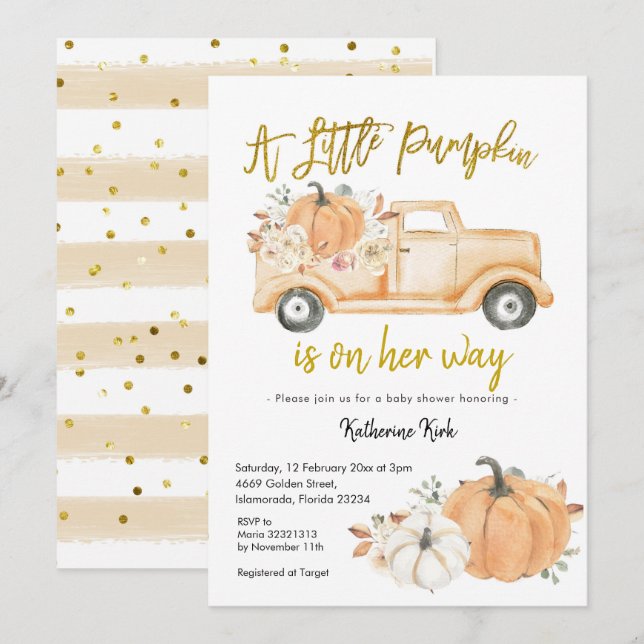 Invitation Citrouille Camion Floral Girl Baby shower Invitati (Devant / Derrière)