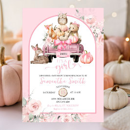 Invitation Citrouille Camion Woodland Animaux Fille Baby show