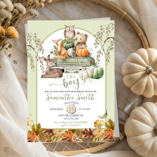 Invitation Citrouille Camion Woodland Animaux Oh Baby shower 