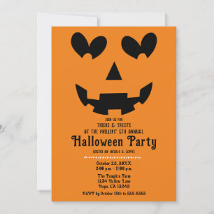 Invitation Citrouille cœur heureux orange et noir Halloween 