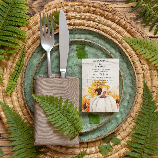 Invitation Citrouille d'aquarelle en bois blanc rustique (Créateur téléchargé)