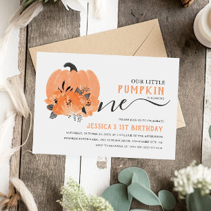Invitation Citrouille d'aquarelle moderne automne 1er anniver