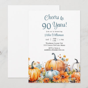 Invitation Citrouille d'automne 90e anniversaire Cheers à 90 