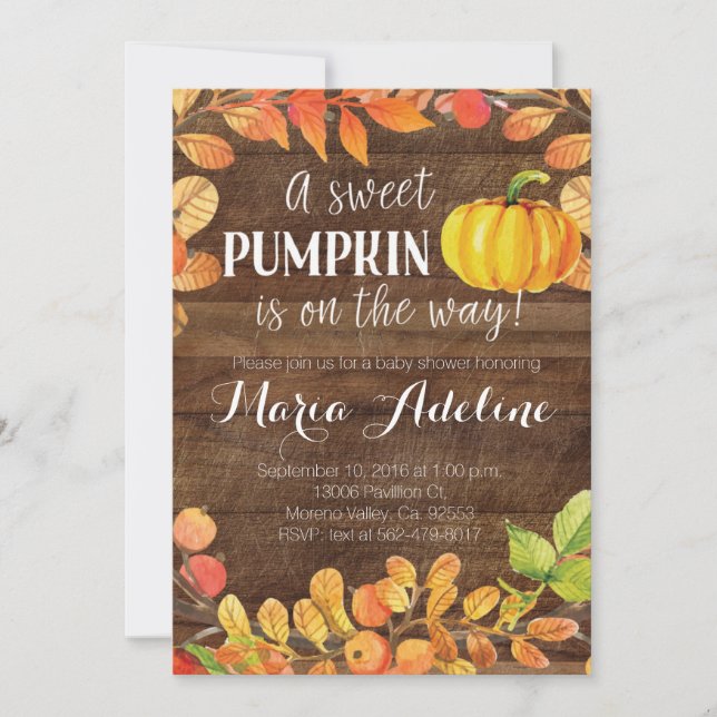 Invitation Citrouille d'automne Baby shower (Devant)