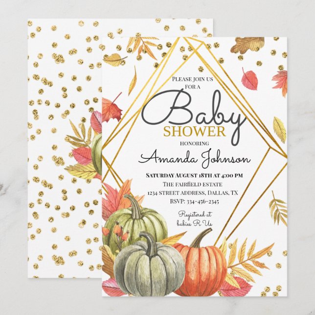 Invitation Citrouille d'automne Baby shower (Devant / Derrière)