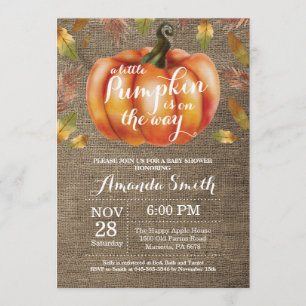 Invitation Citrouille d'automne Baby shower Burlap