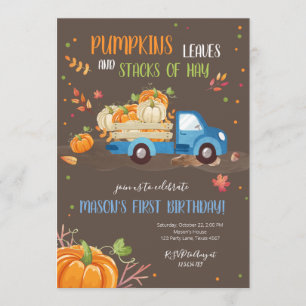 Invitation Citrouille d'automne Camion bleu Orange Green Boy 