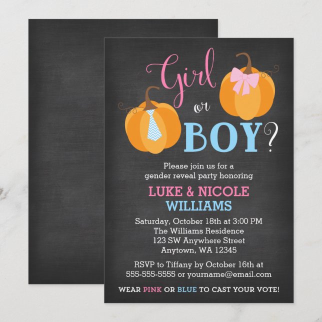 Invitation Citrouille d'automne Chalkboard Gender Revevevela  (Devant / Derrière)