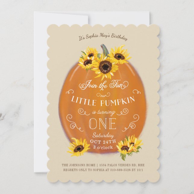 Invitation Citrouille d'automne et tournesol premier annivers (Devant)
