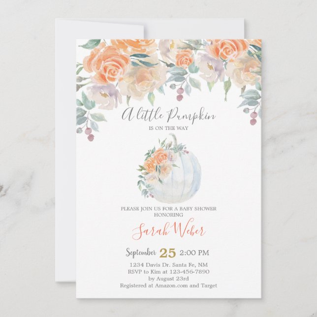 Invitation Citrouille d'automne fille Baby shower (Devant)