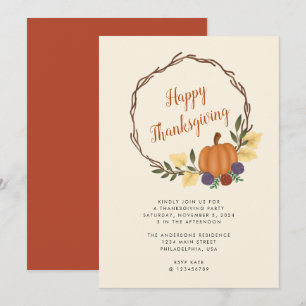 Invitation Citrouille d'automne moderne Wreath Thanksgiving P