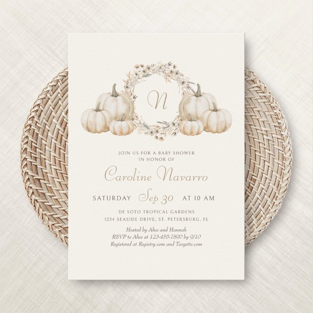 Invitation Citrouille d'automne Monogramme Baby shower d'auto (Créateur téléchargé)