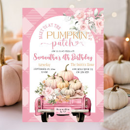 Invitation Citrouille de automne rose En vichy floral Patch A