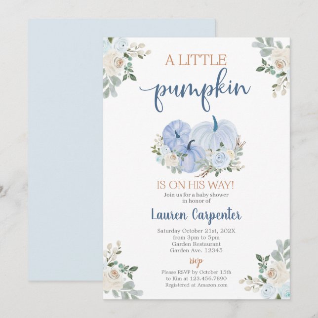 Invitation Citrouille de Baby shower Boy Fall (Devant / Derrière)