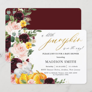 Invitation Citrouille de Bourgogne Baby shower d'éléphant   