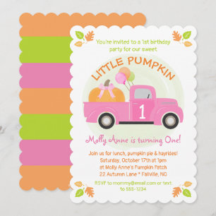 Invitation Citrouille de camion rose 1er premier anniversaire