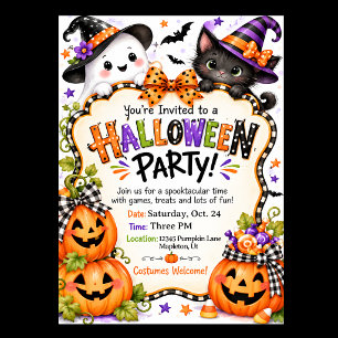 Invitation Citrouille de chat fantôme Fête d'Halloween mignon