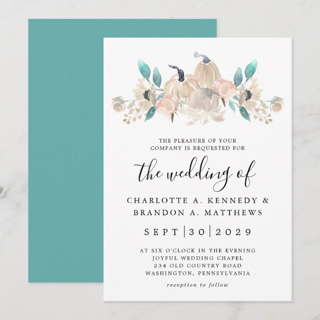 Invitation Citrouille de crème et Eucalyptus Fall Chic Invita (Devant / Derrière)