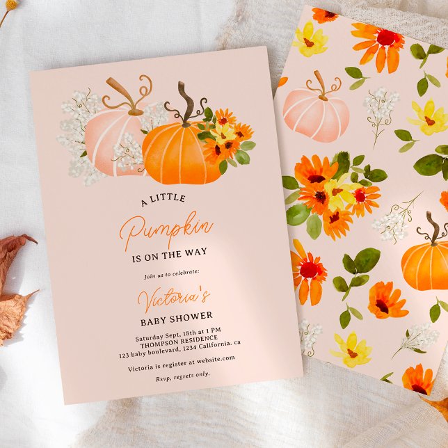 Invitation Citrouille de faible baby shower (Gender neutral fall little pumpkin baby shower invitation)