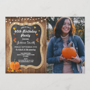 Invitation Citrouille de fête d'anniversaire Rustic Wood Chal