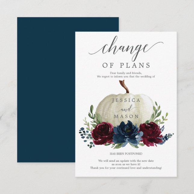 Invitation Citrouille de la marine de Bourgogne Changement de (Devant / Derrière)