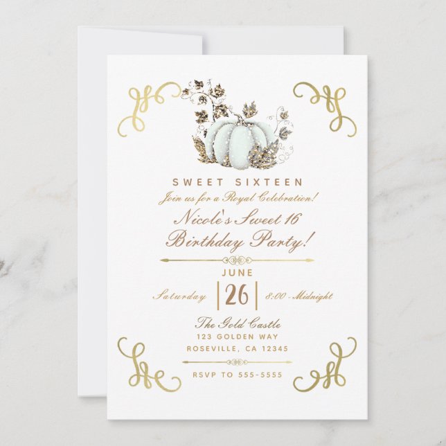 Invitation Citrouille de Parties scintillant blanc et or Swee (Devant)