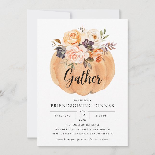 Invitation Citrouille de Thanksgiving Friendsgivin (Devant)