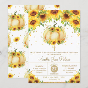 Invitation Citrouille de tournesol baptême 1er anniversaire