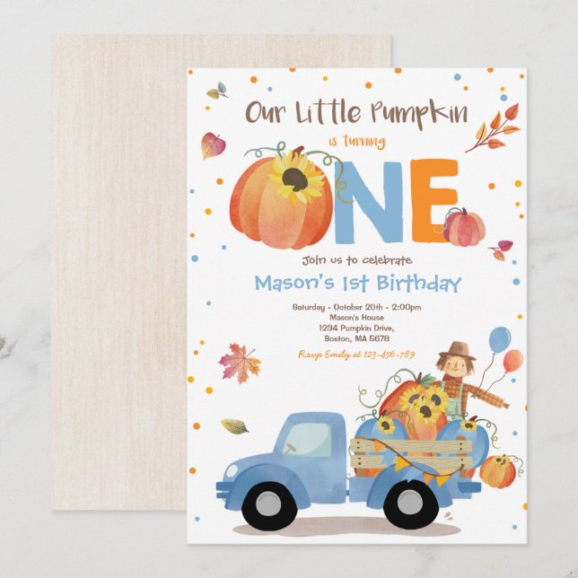 Invitation Citrouille de tournesol d'automne Citrouille d'ann (Devant / Derrière)