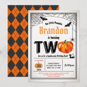 Invitation Citrouille d'Halloween 2ème fête de deuxième anniv