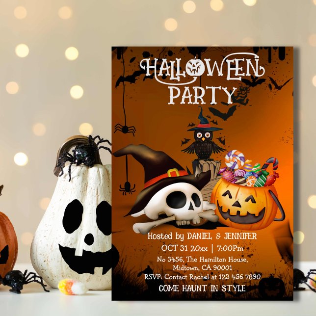Invitation Citrouille d'Halloween bonbons crâne os squelettiq (Créateur téléchargé)