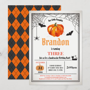 Invitation Citrouille d'Halloween garçon ou fille anniversair