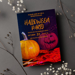 Invitation Citrouille d'halloween jaune violet