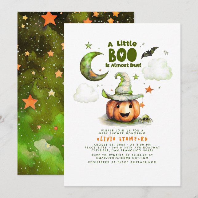 Invitation Citrouille d'Halloween Un Petit Baby shower Boo Bo (Devant / Derrière)