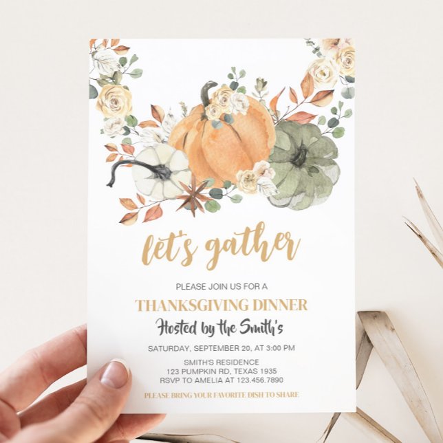 Invitation Citrouille Dîners Thanksgiving (Let's Gather Pumpkin Dinner Thanksgiving Invitation)