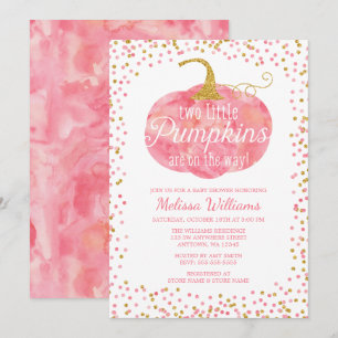 Invitation Citrouille d'or rose automne Twin Girl Baby showe