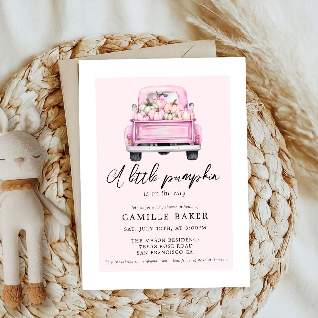 Invitation citrouille doux baby shower de chute rose coquette (Créateur téléchargé)