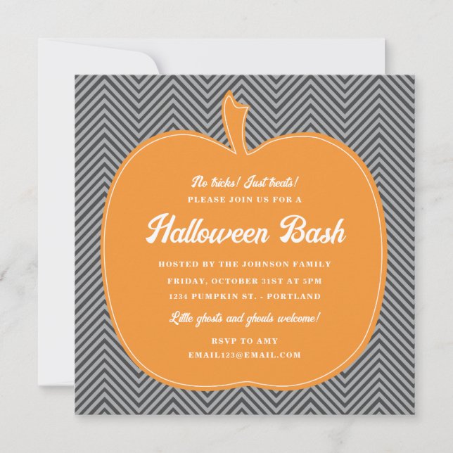 Invitation Citrouille du parti Halloween Chevron (Devant)