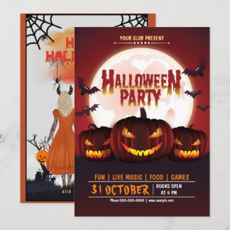 Invitation Citrouille effrayant Jack-o'-lantern Halloween Par