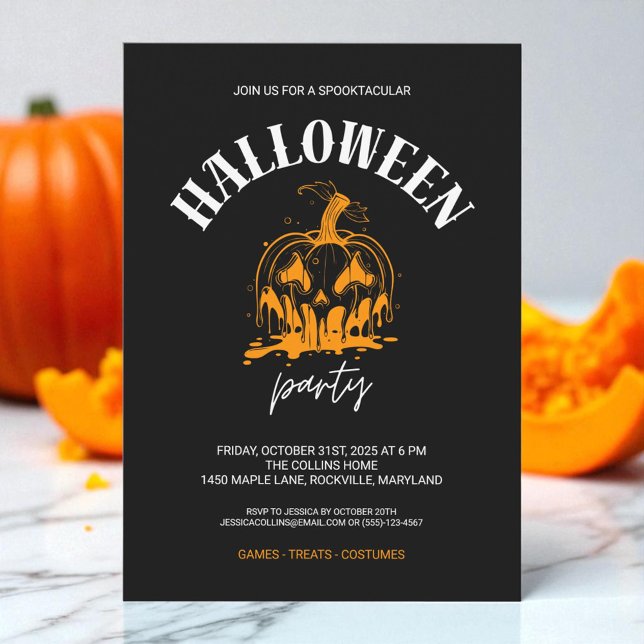 Invitation Citrouille effrayant Noir Adulte Halloween Costume (Scary Pumpkin Black Adult Halloween Costume Party Invitation)