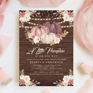 Invitation Citrouille en bois rose Rose roux Baby shower