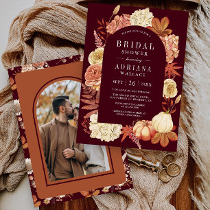 Invitation Citrouille en terre cuite Fleurs Bordeaux Baby Sho