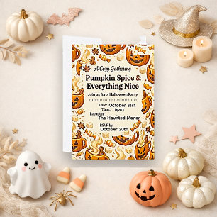 Invitation Citrouille épicée marron chaud et cosy Halloween