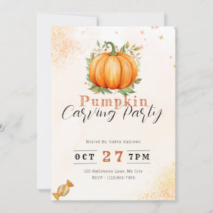 Invitation Citrouille et Feuille Orange Citrouille Carving Pa