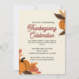 Invitation Citrouille et Feuille Thanksgiving Celebration